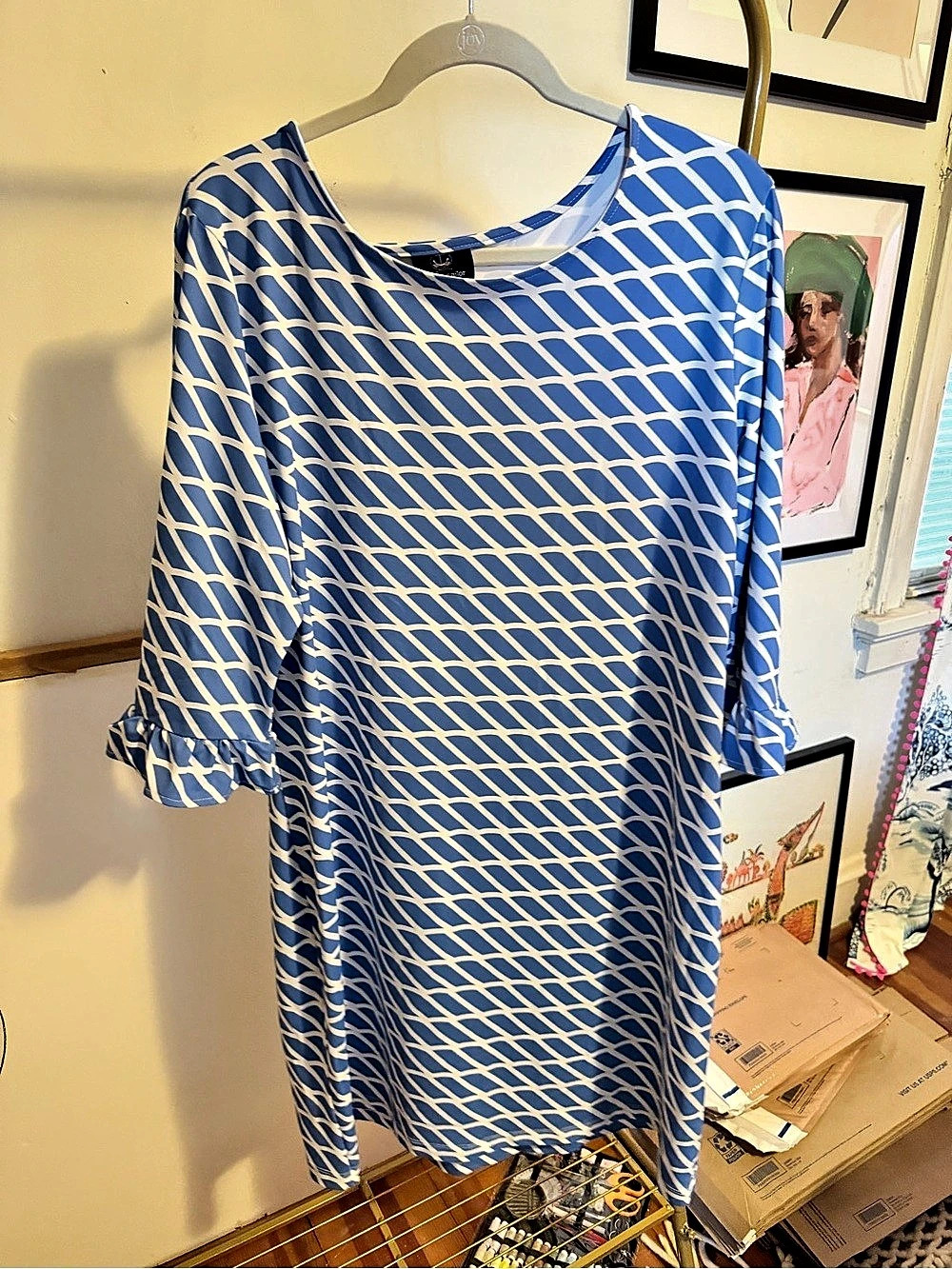🔸BOGO FREE🔸 Sailor-Sailor Blue & White Geometric dress Size XL